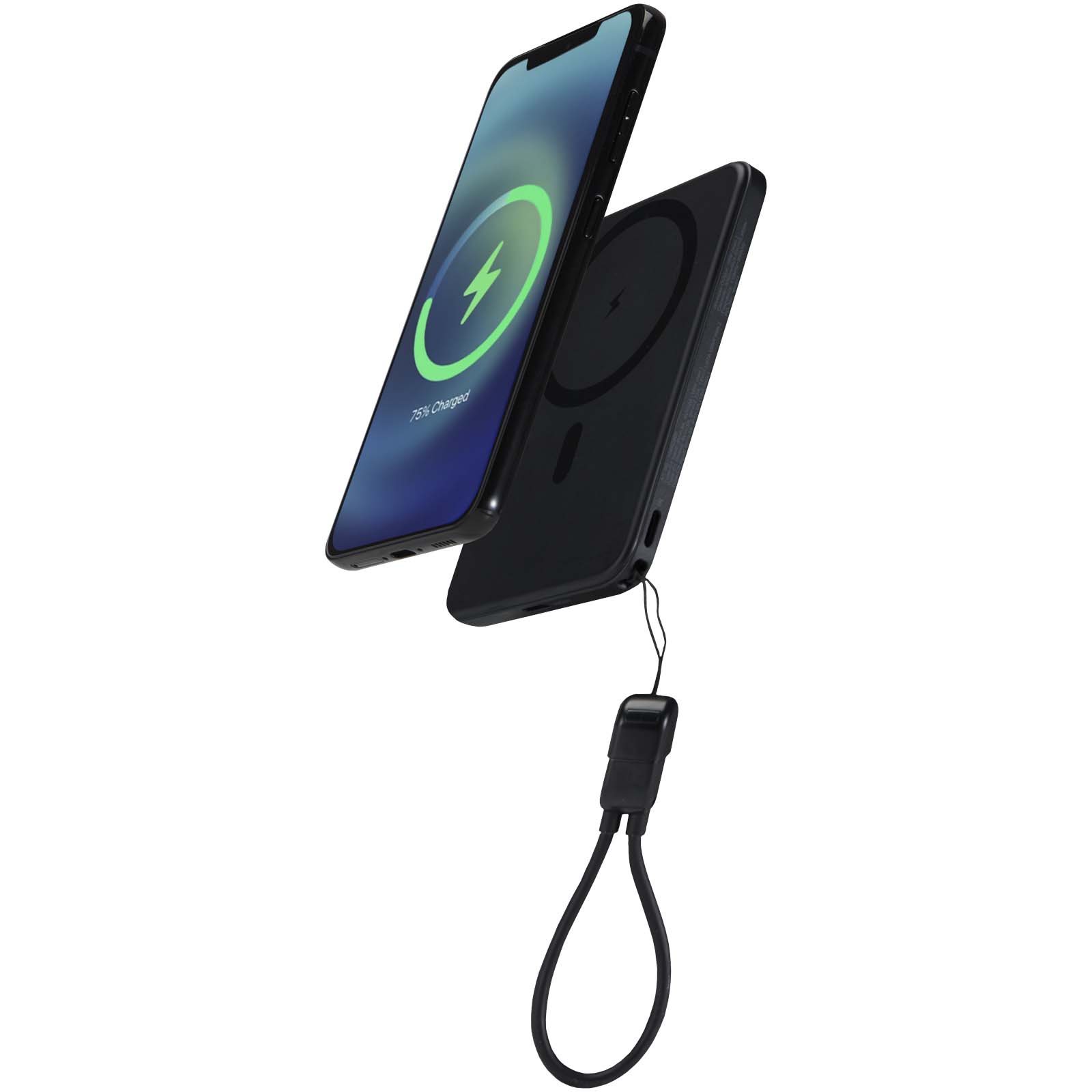SMART 5000 mAh magnetic power bank in recycled plastic with lanyard printed with logo