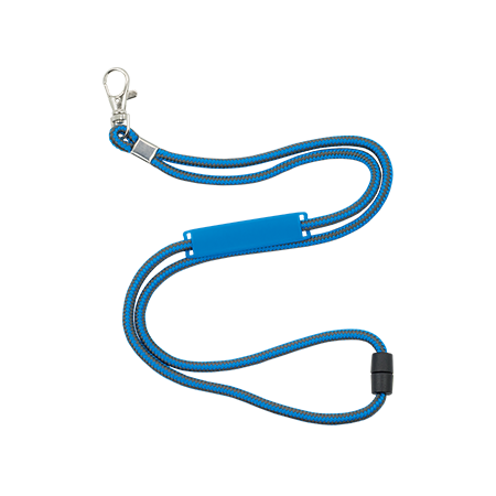 A lanyard made of polyester cord, featuring a safety closure and a name tag made of PVC - Stockport
