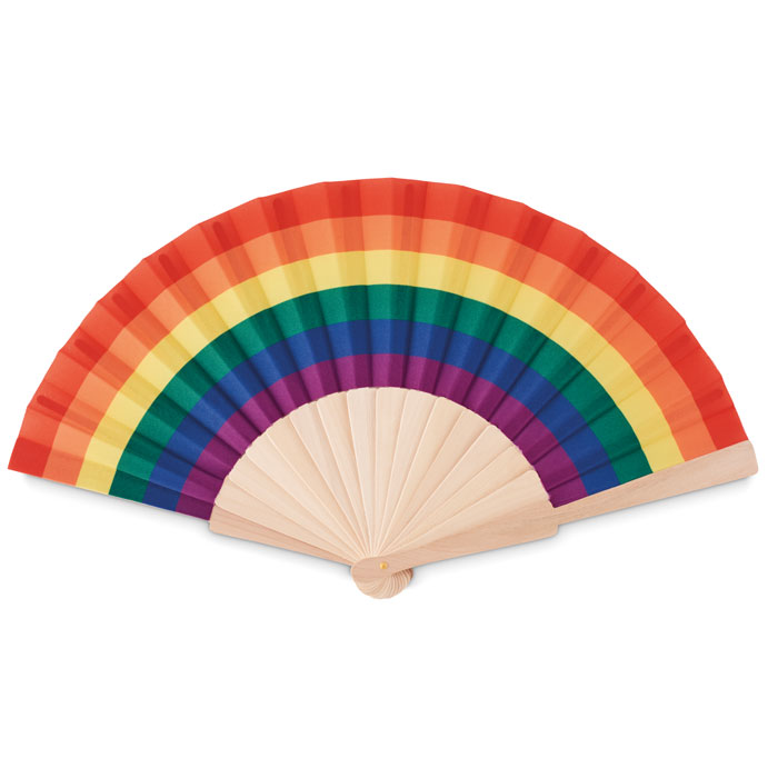 Rainbow Pattern Wooden Hand Fan - Long Melford