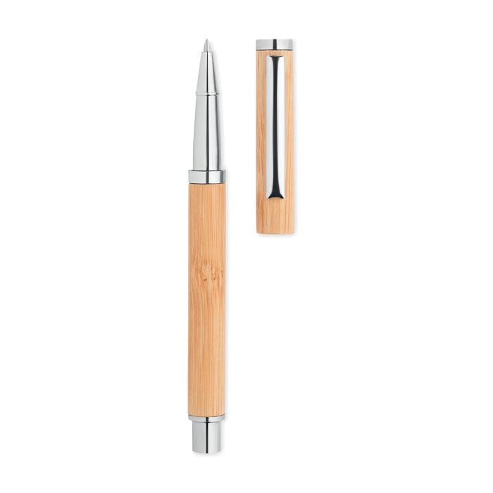 Bamboo Barrel Roller Ball Pen with Stainless Steel Fittings - Burton