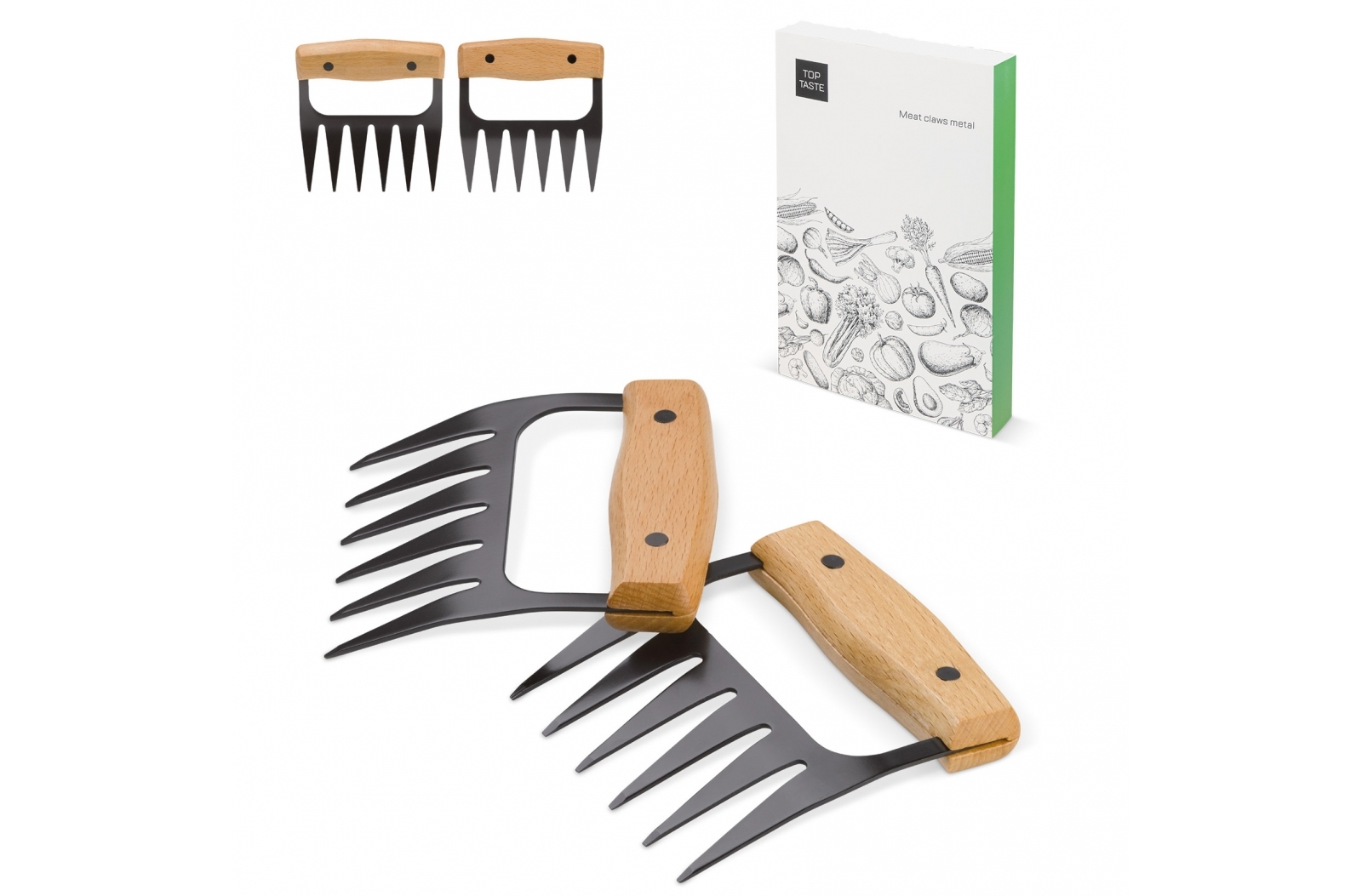 Teflon Coated Barbecue Bear Claws with Wooden Handles - Whittlesey