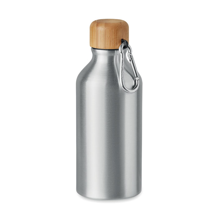 Aluminium Water Bottle with Bamboo Lid and Carabiner - Pitton