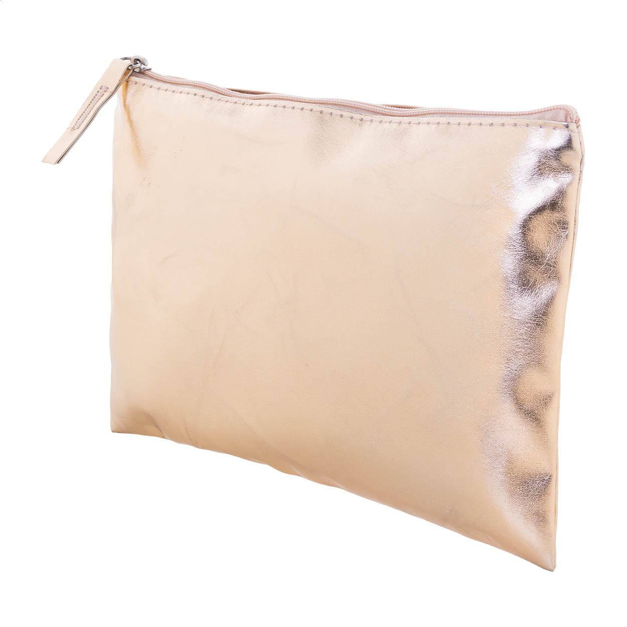 Mecol PU leather zipped cosmetic bag with metallic finish and logo printed with logo