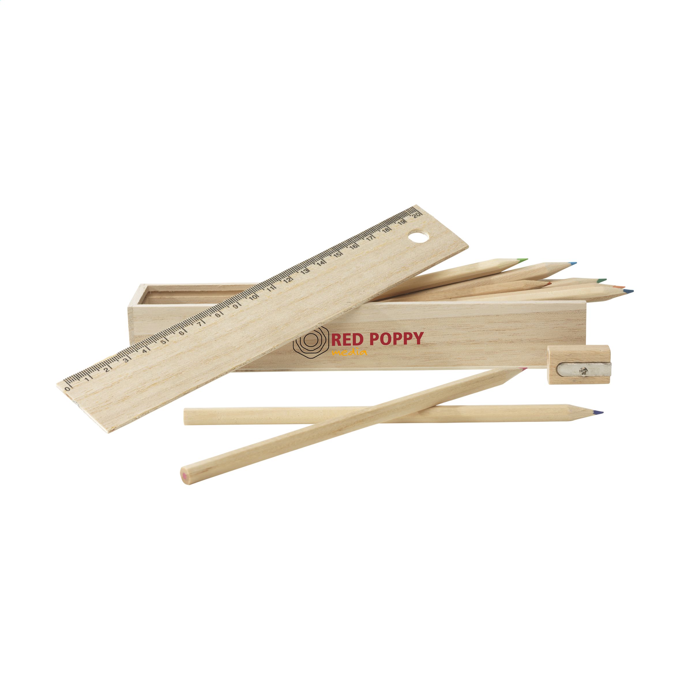 Wooden Storage Box with Coloring Pencils and Sharpener - Longborough