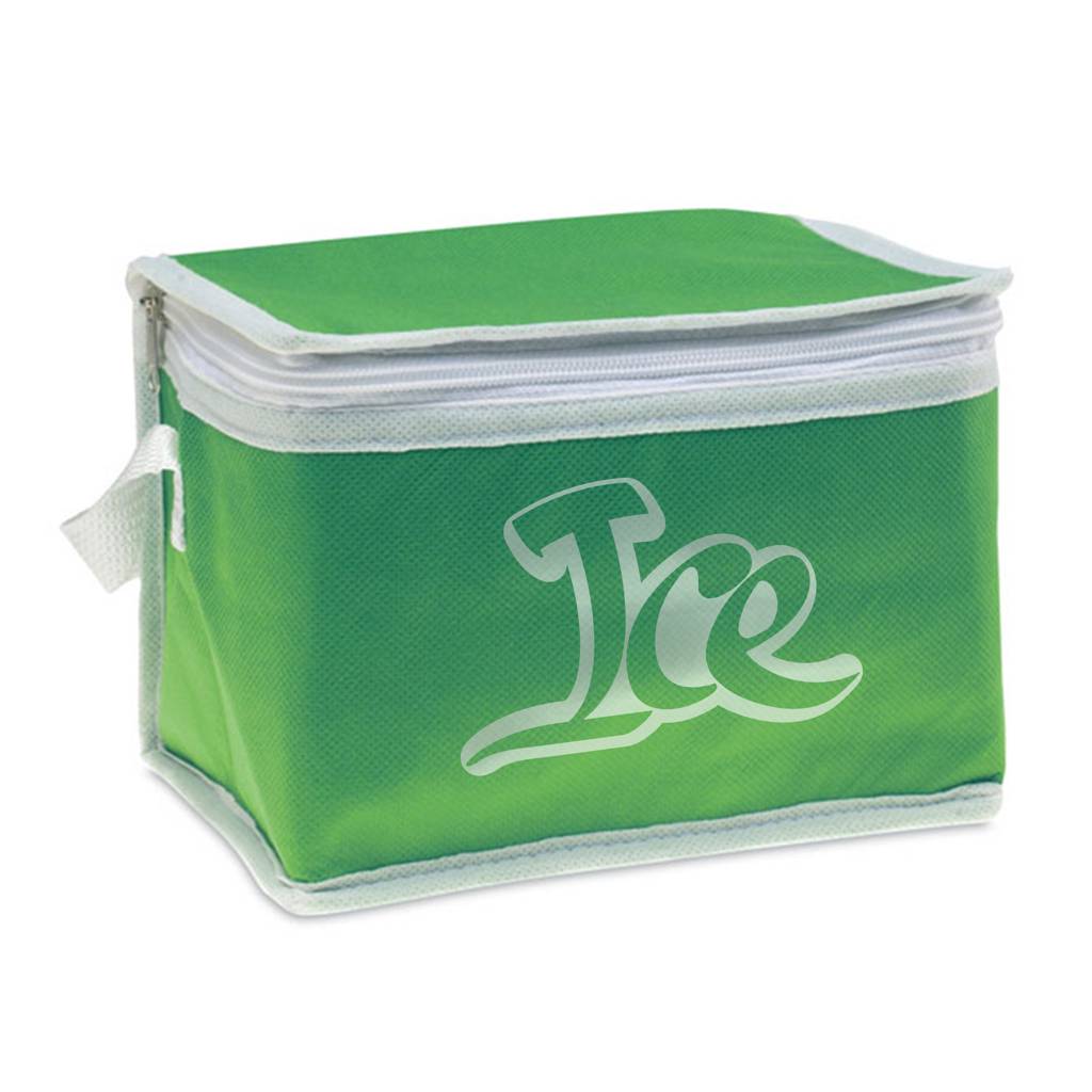 A cooler bag made of nonwoven fabric that can hold 6 cans, and has white finishes - Kirby Muxloe