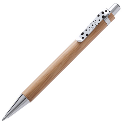 An elegant bamboo ballpoint pen with push-up mechanism and blue ink - Liverpool Airport