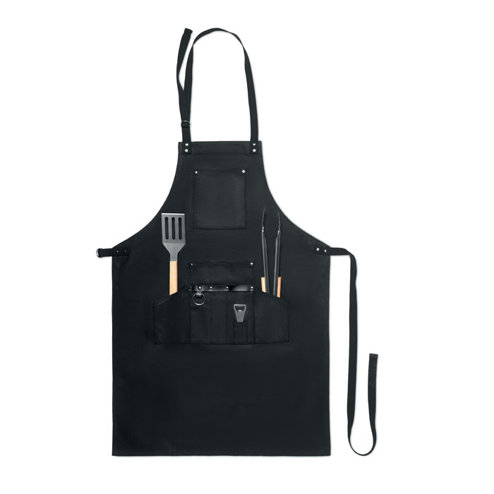 Set of Stainless Steel Barbecue Tools with a Waxed Canvas Apron - East Goscote