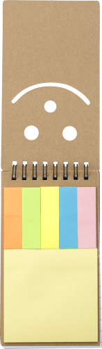 A booklet bound with wires, which includes sticky notes and a notepad with lines. - Appleby
