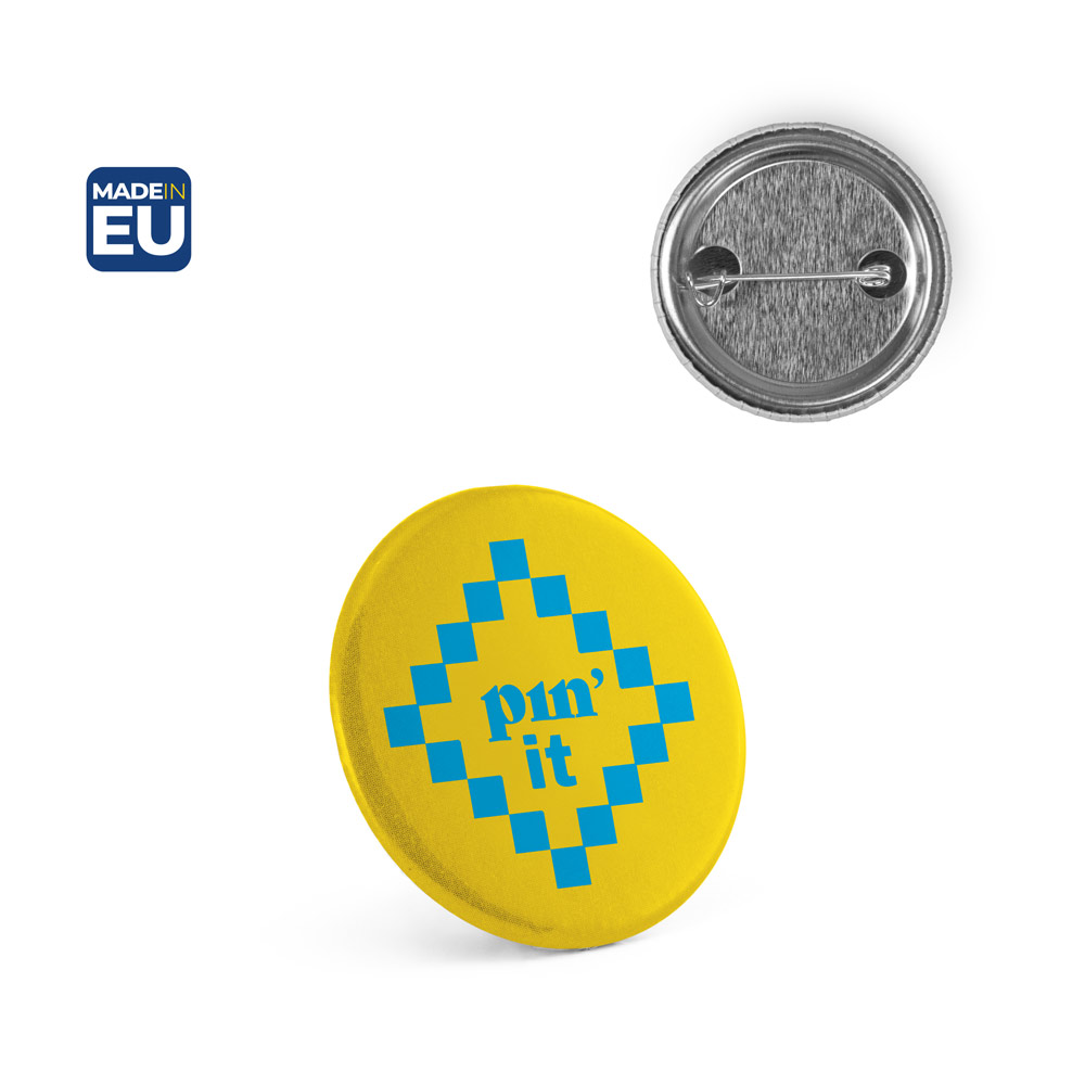 Button P'IN 3 pin badge, personalised with logo, ø38 mm