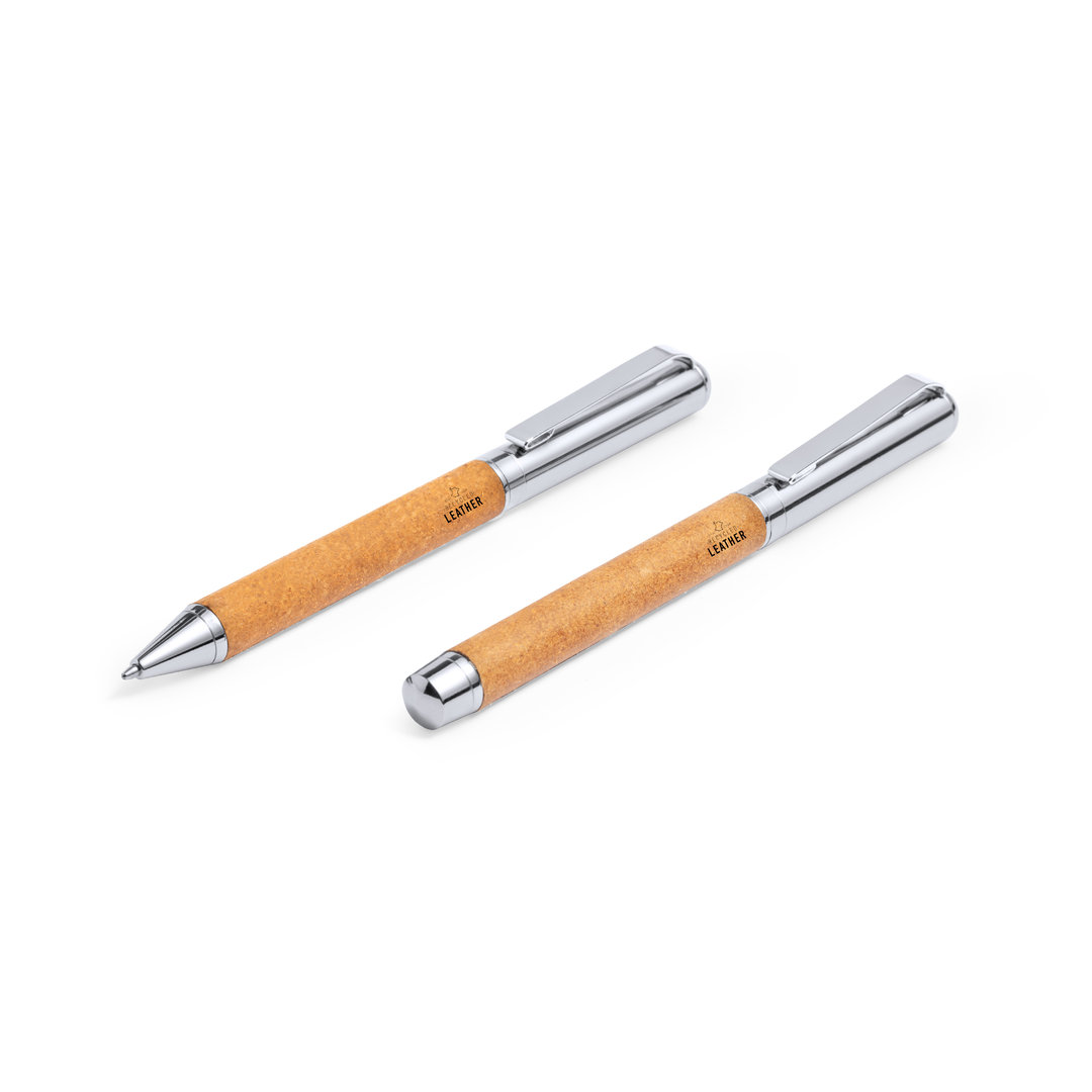Set de bolígrafo y rotulador de cuero reciclado - Higham - Inkberrow