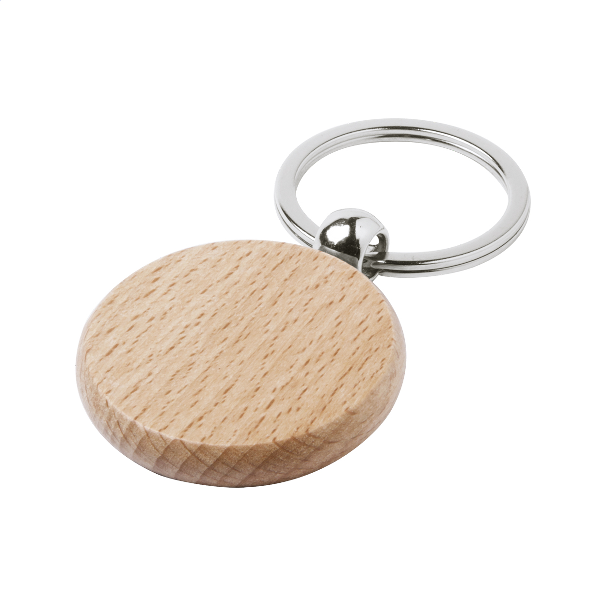 Wokke oval natural beech wood keyring with metal ring and logo printed with logo