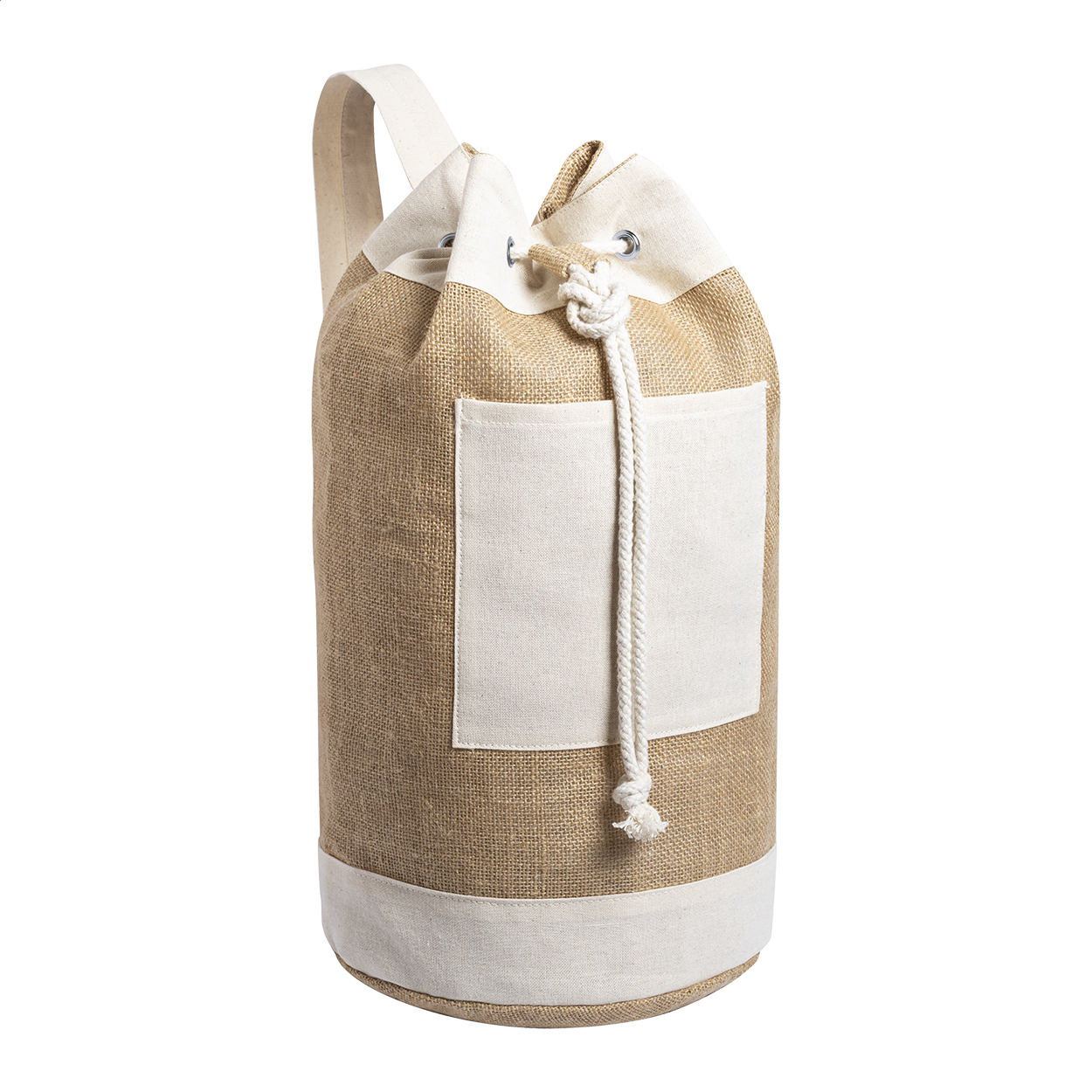 Balandra jute sailor bag with cotton front pocket and your logo printed with logo