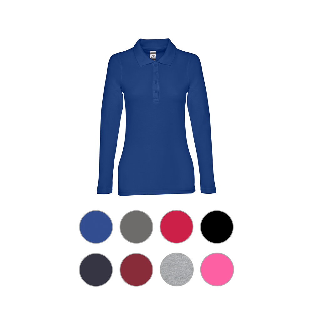 Piqué-Baumwoll-Poloshirt mit langen Ärmeln für Frauen