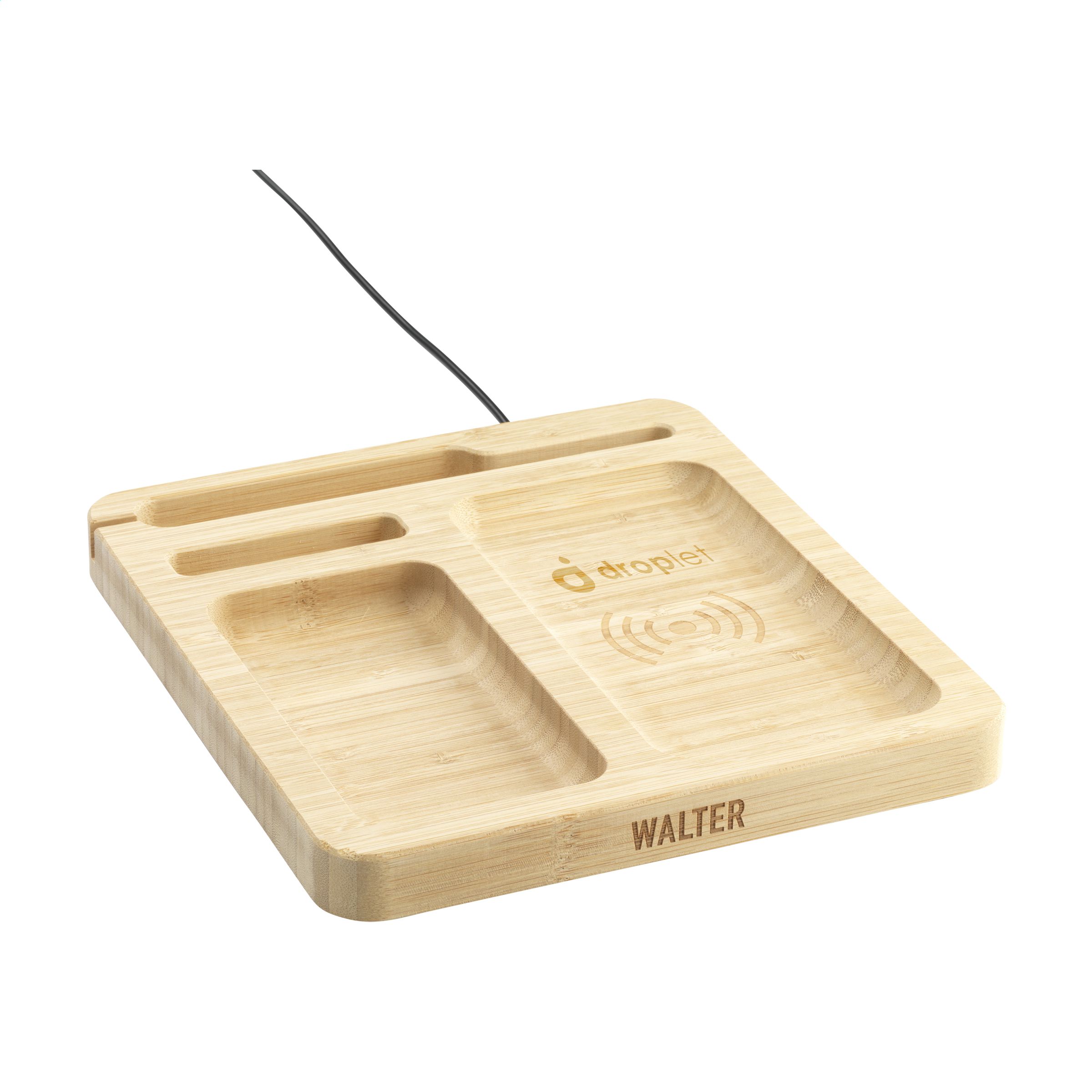 A bamboo desk organizer that includes a wireless charger - Located in Chipping Norton - Telford
