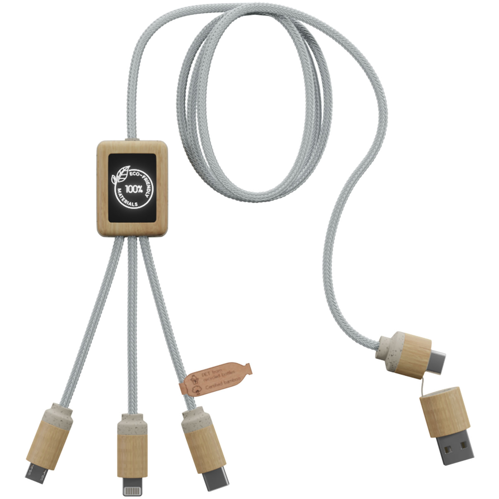 3-in-1 Eco-Friendly Fast Charging Cable with Light-Up Logo - Rothbury