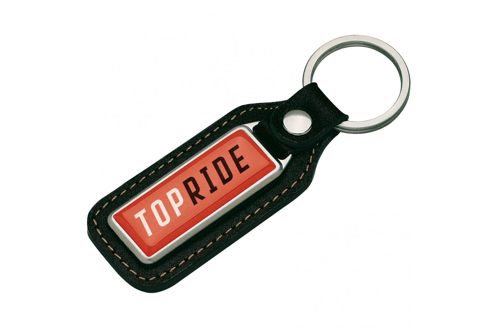 A keyring made of metal and leather with a single-sided doming - Chilworth