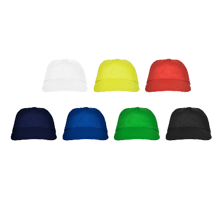 A basic baseball cap made of cotton with five panels and a Velcro strap for adjustment - Hampton