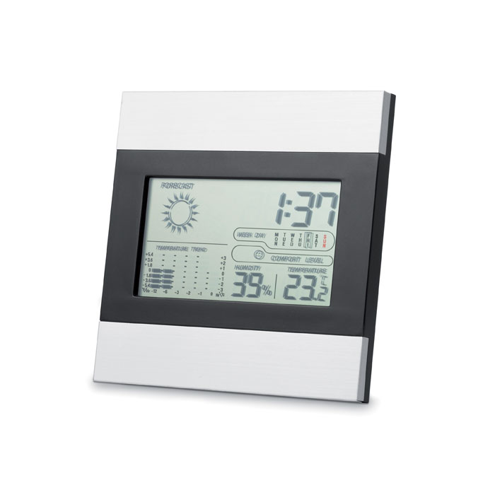 Black and Silver Weather Station with Clock, Temperature Humidity Display and Calendar - Knowsley