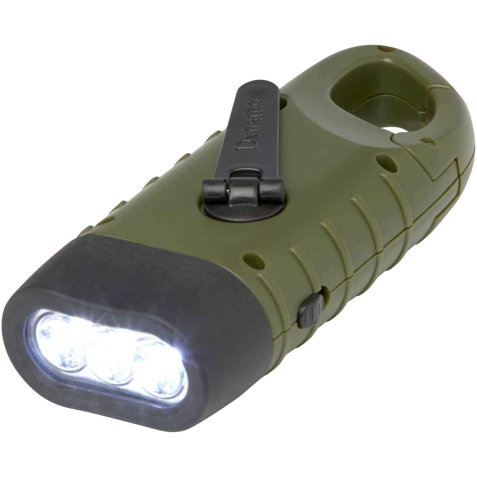 Helios flashlight made from recycled plastic, powered by solar and dynamo energy, and comes with a carabiner - Poundbury