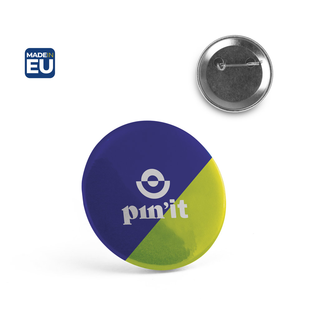 Button P'IN 6 pin badge, personalised with logo, ø50 mm