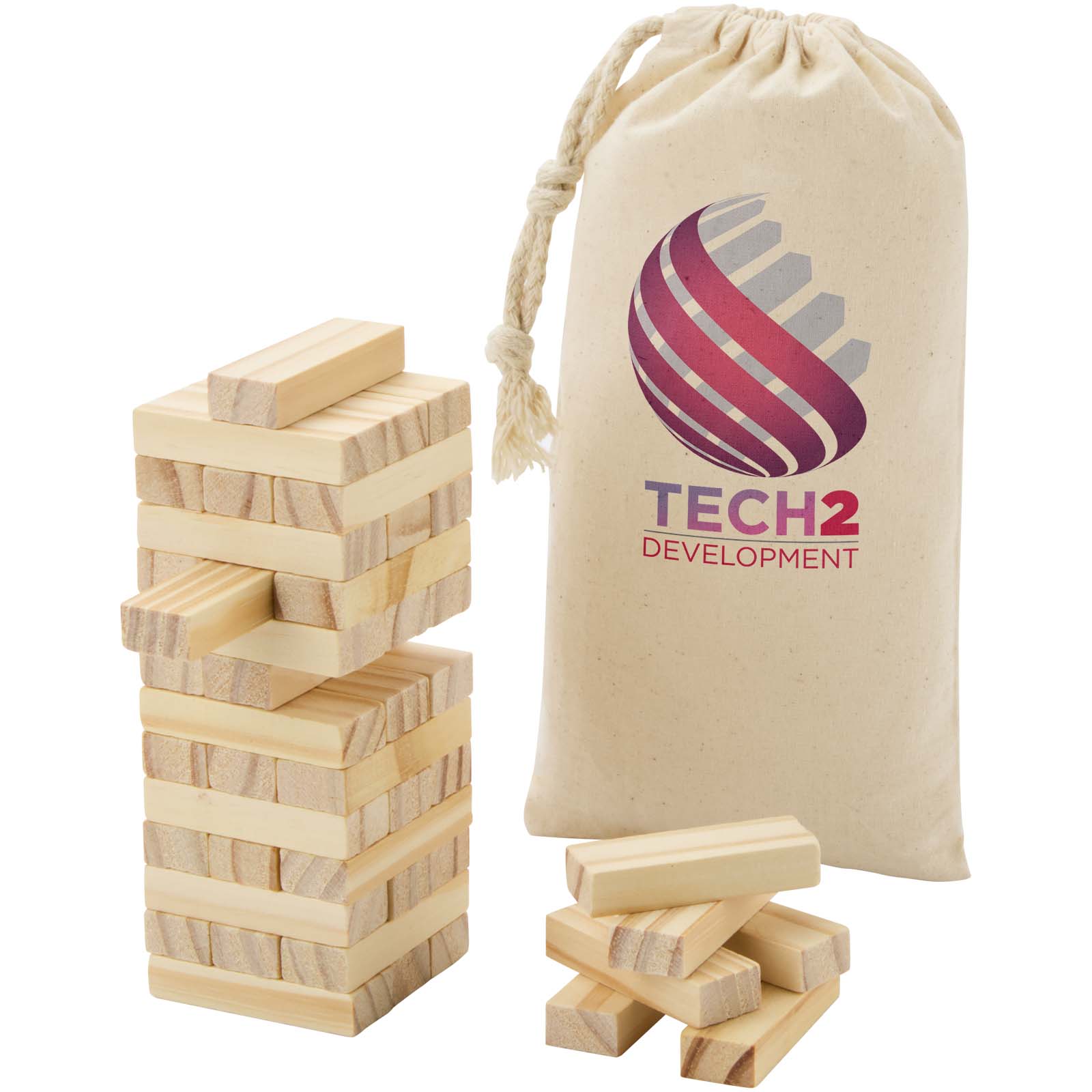 Wooden Stack and Tumble Game - Kempsford printed with logo