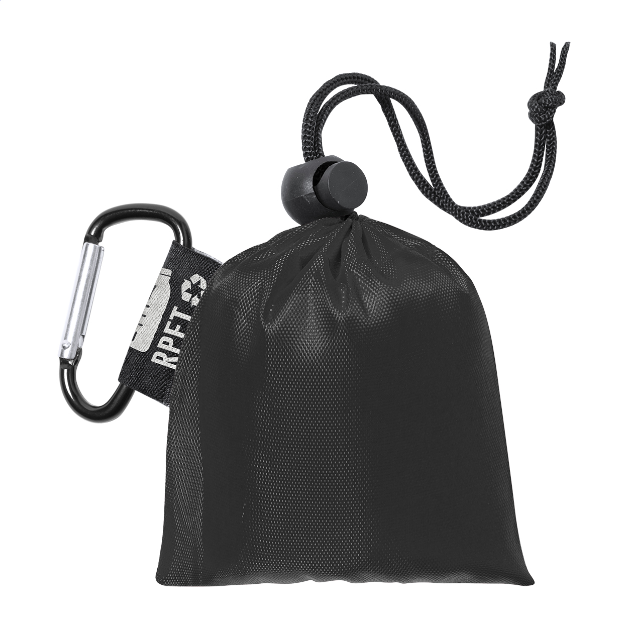 Barrio Regenponcho in RPET-Tasche mit Karabiner und Logo