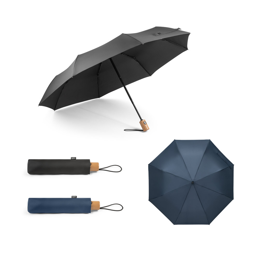 Faltbarer automatischer windfester Regenschirm mit Holzgriff - Lauscha 