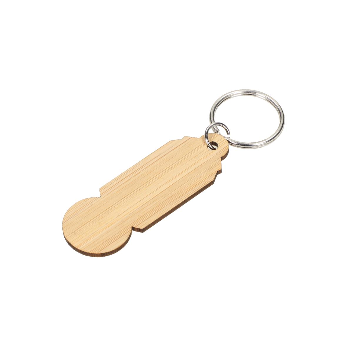 A shopping trolley token made of bamboo wood, attached to a metal keyring - Plumpton