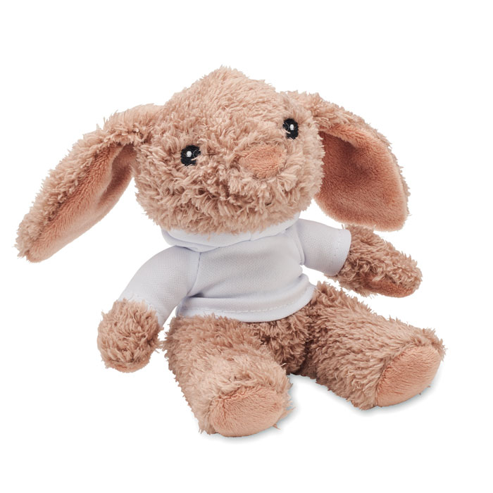 A soft toy in the shape of a bunny that is wearing a hoodie - Knighton