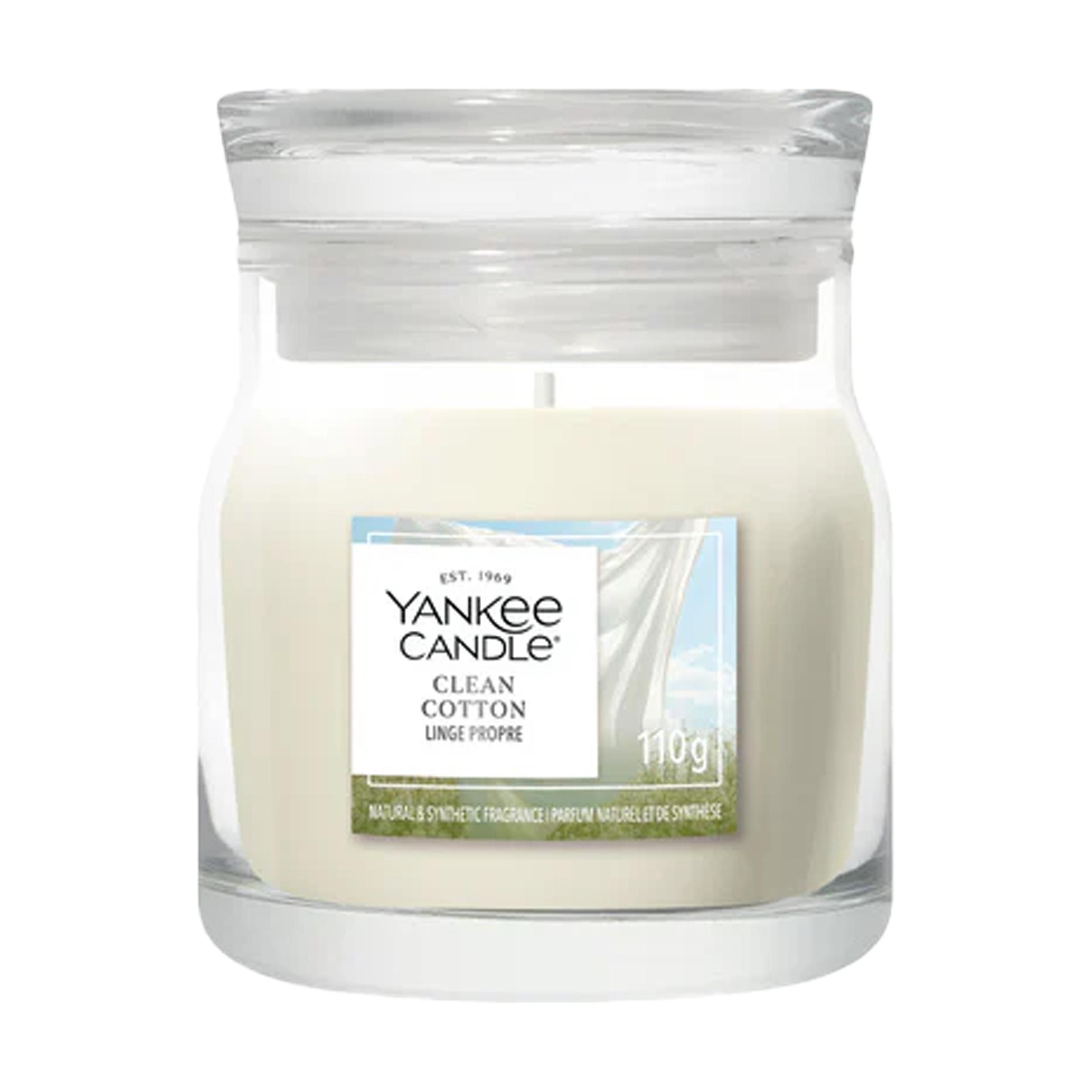 Yankee Candle Clean Cotton small jar scented candle with glass lid