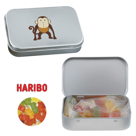Silver Hinged Tin with Haribo Gold Bears - Ightham
