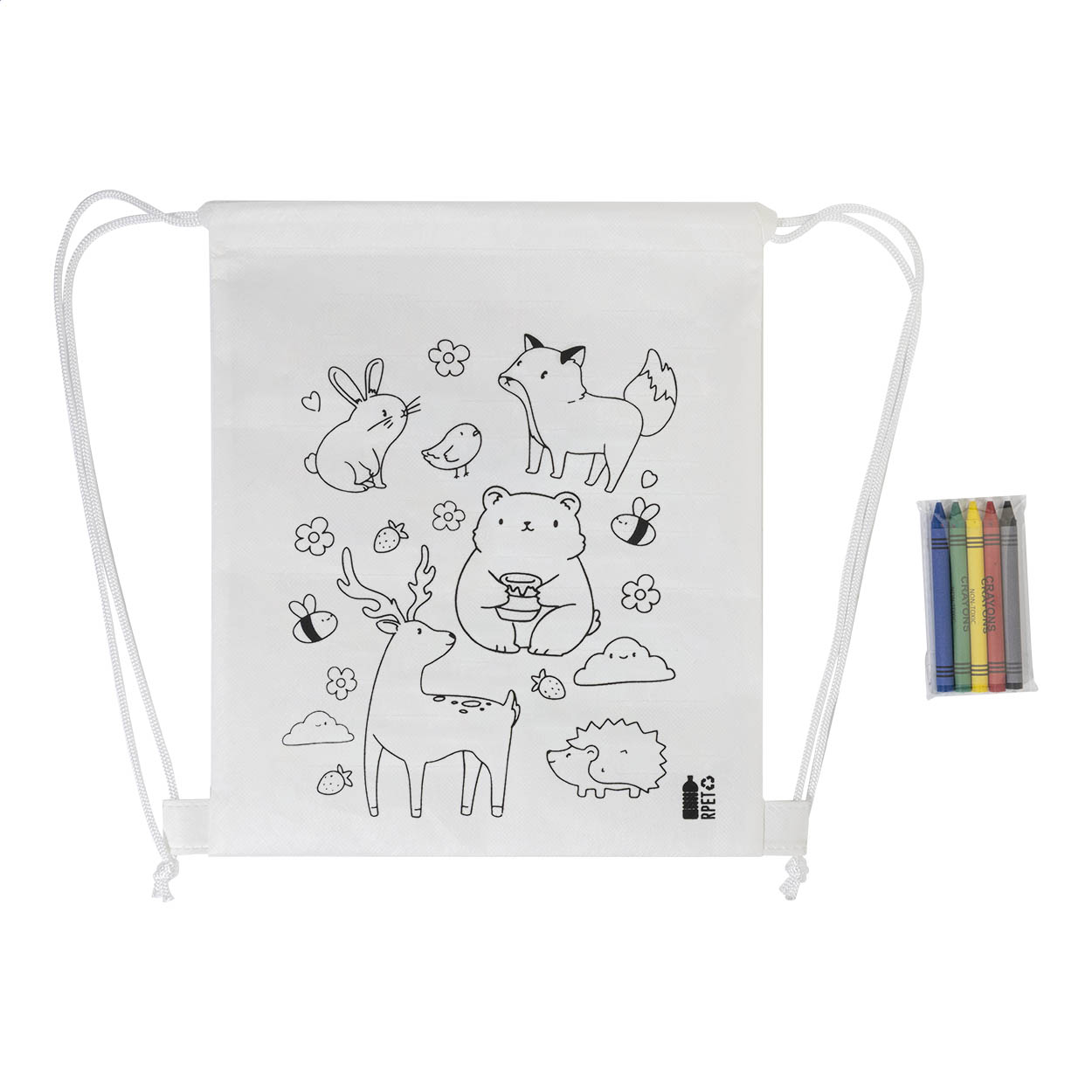 Zocolo RPET colouring drawstring bag with 5 crayons, sea design