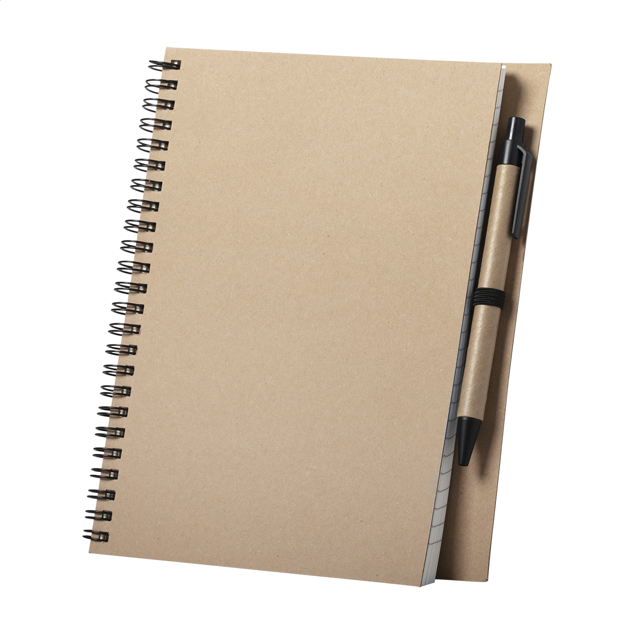 Salix A5 recycled cardboard spiral notebook with pen and your logo