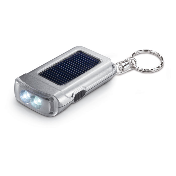 Satin Silver Solar-Powered Torch Keyring - Oadby
