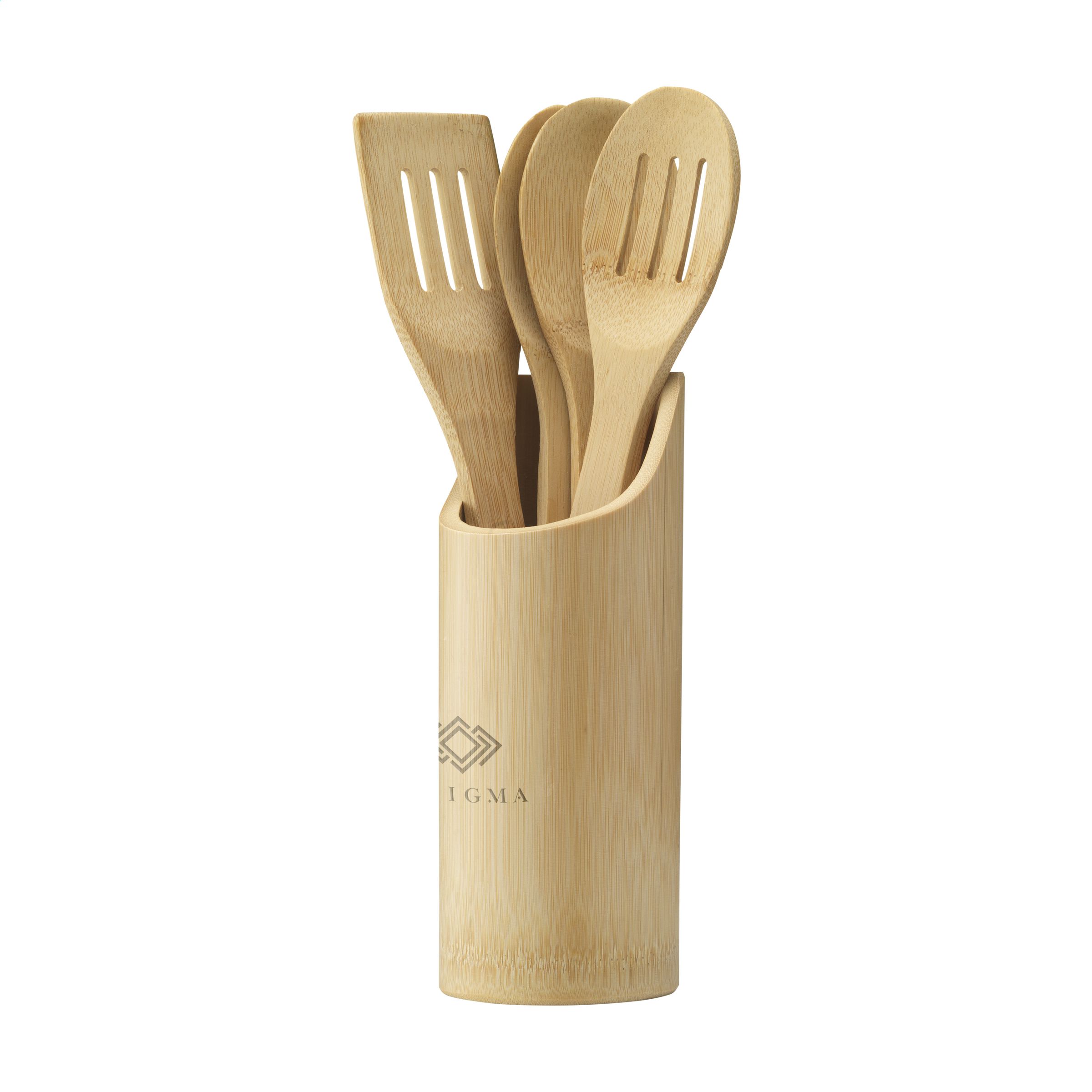 4-Piece Bamboo Kitchen Utensil Set with Holder - Hever