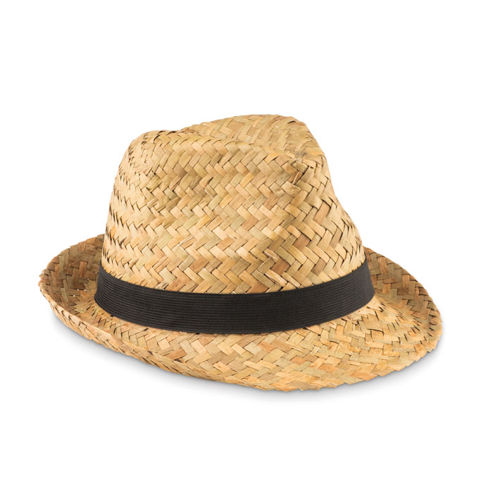 A hat made from natural straw materials, complimented with a band made from polyester. - Southport