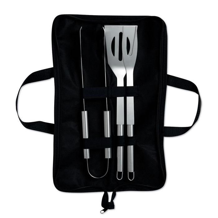 A set of stainless steel barbecue tools in a nonwoven pouch - Barnston