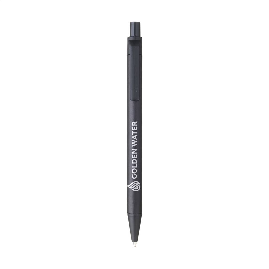 An environmentally friendly pen made out of recycled paper and uses ballpoint ink technology. - Orkney