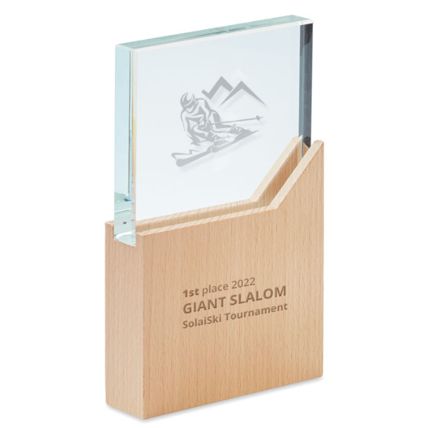 Crystal Memorial Plaque on Beech Wood Base - Faversham