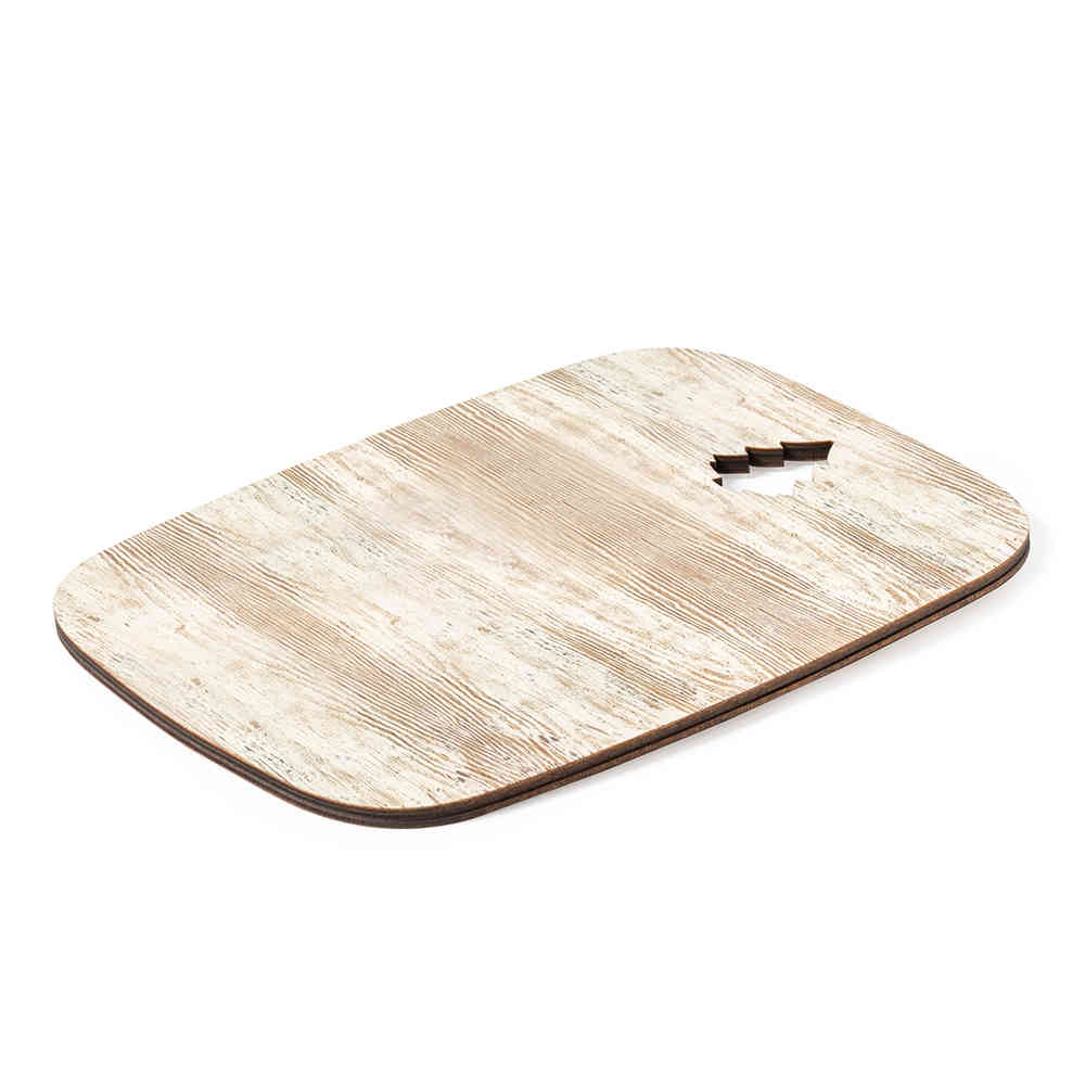 A two-coloured cutting board made of wood and shaped like a Christmas tree - John o' Groats