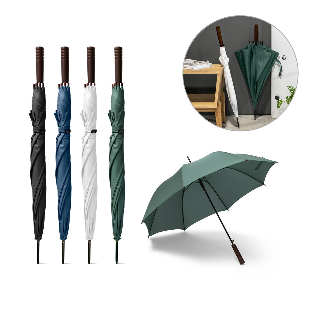 Automatischer Metallrahmen-Regenschirm mit Holzgriff - Ahorn