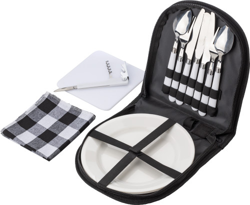 Canvas Picnic Travel Pouch with Plastic Cutlery and Plates - Abbots Bromley