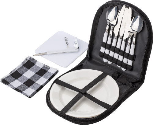 Canvas Picnic Travel Pouch with Plastic Cutlery and Plates - Abbots Bromley