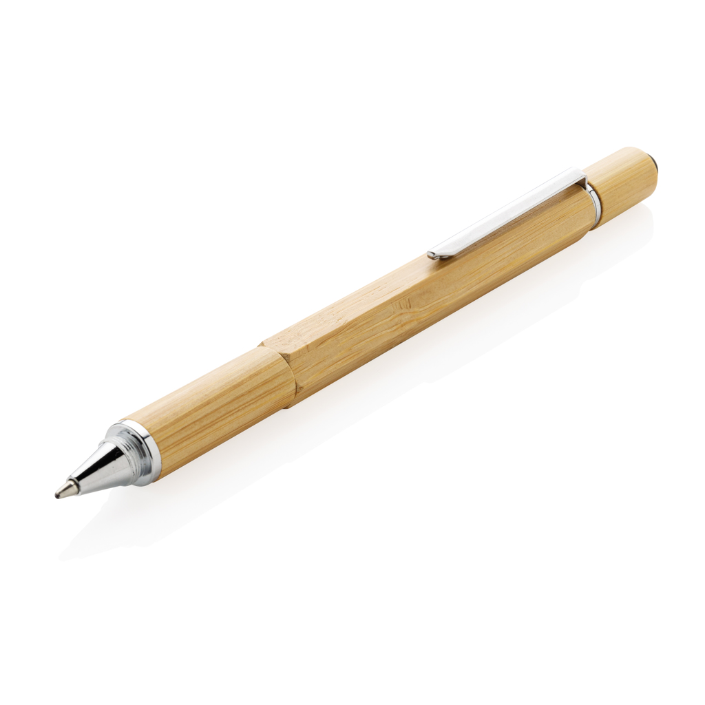 Multifunction Bamboo Pen with Ruler, Spirit Level, Screw Driver, Stylus Tip and Ballpoint - Esher