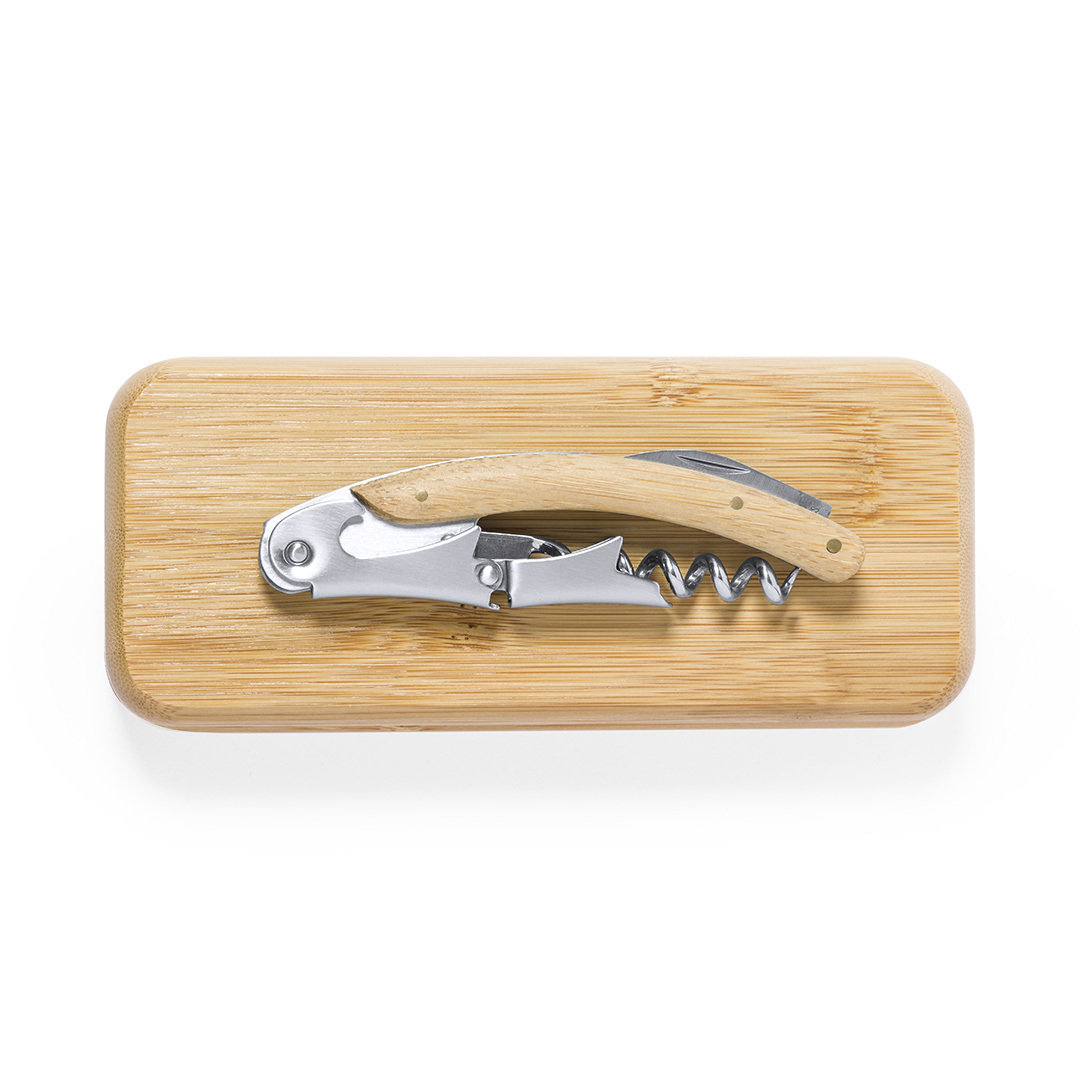 Bamboo and Metal Corkscrew with Bottle Opener and Capsule Cutter - Crewe