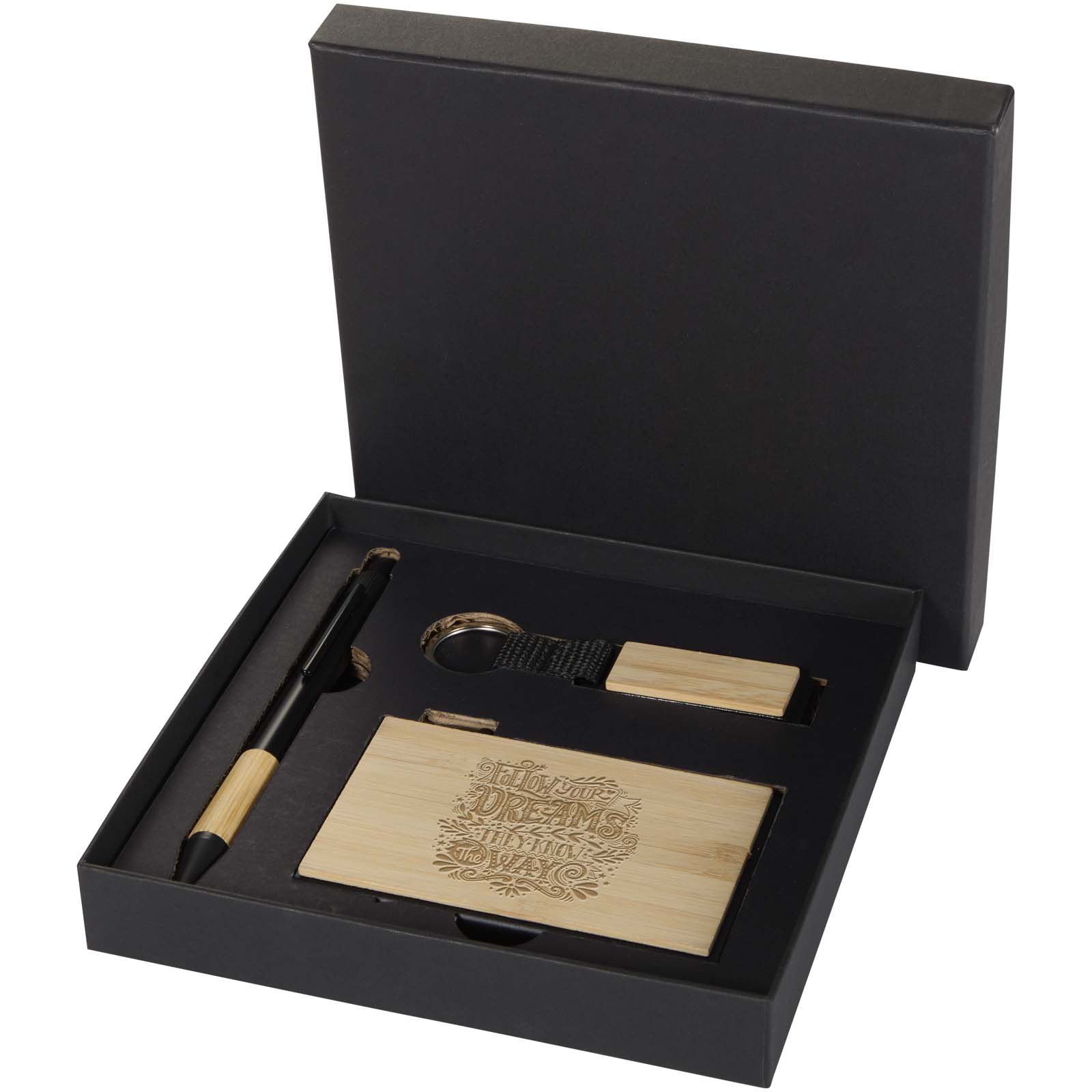 Minka ballpoint pen made from RCS recycled aluminium, keychain and RFID card holder gift set