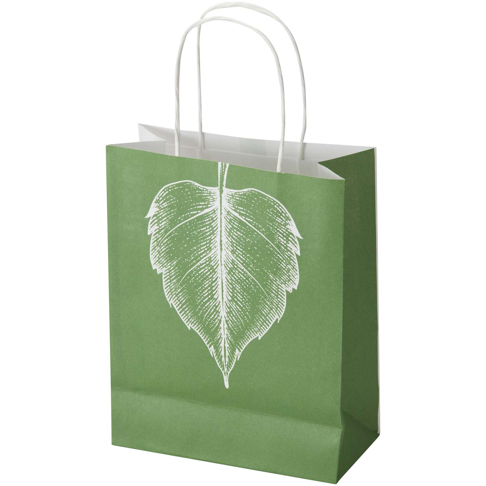 Kraftpapiertasche 120 g/m² mit gedrehten Griffen und Logo, 18 x 9 x 23 cm