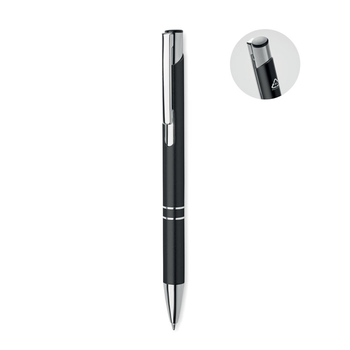 Recycled aluminum button pen - Blue ink - Melbury Osmond