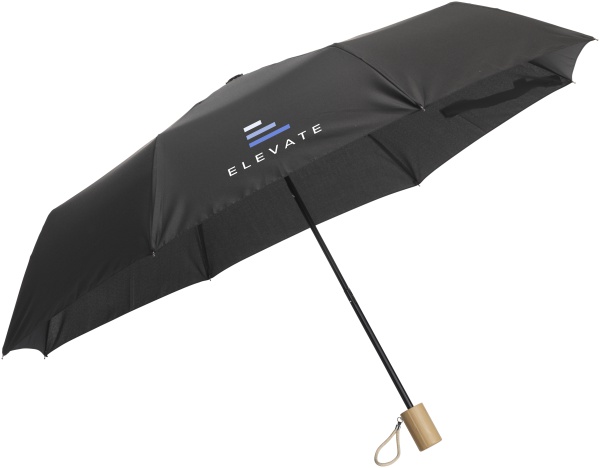 A foldable umbrella made of RPET Pongee polyester fabric, with a bamboo handle, and it comes with a storage pouch - Cardigan