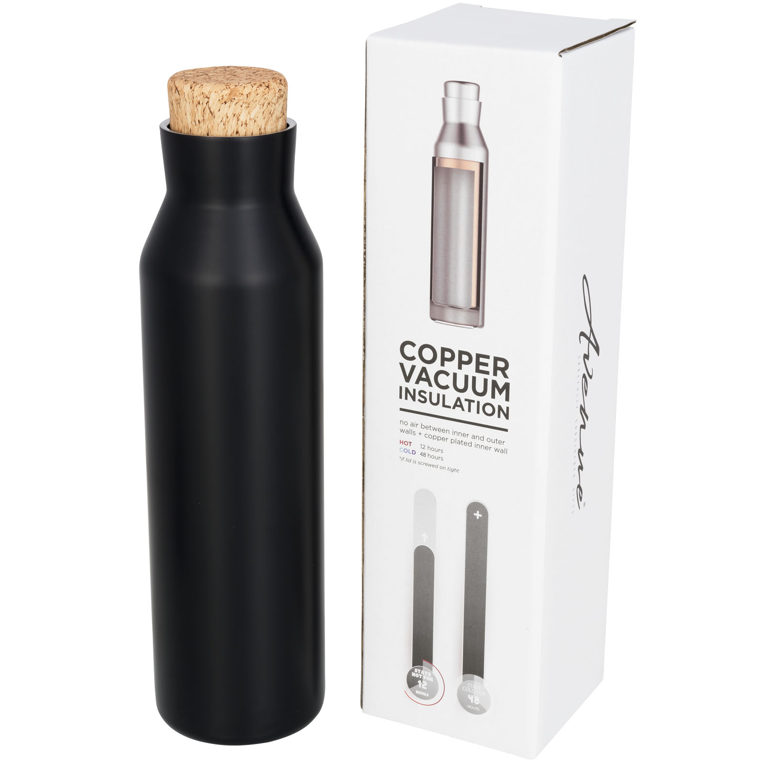 Double-Wall Stainless Steel Vacuum Bottle with Cork-Look Lid - Rawtenstall 590ml